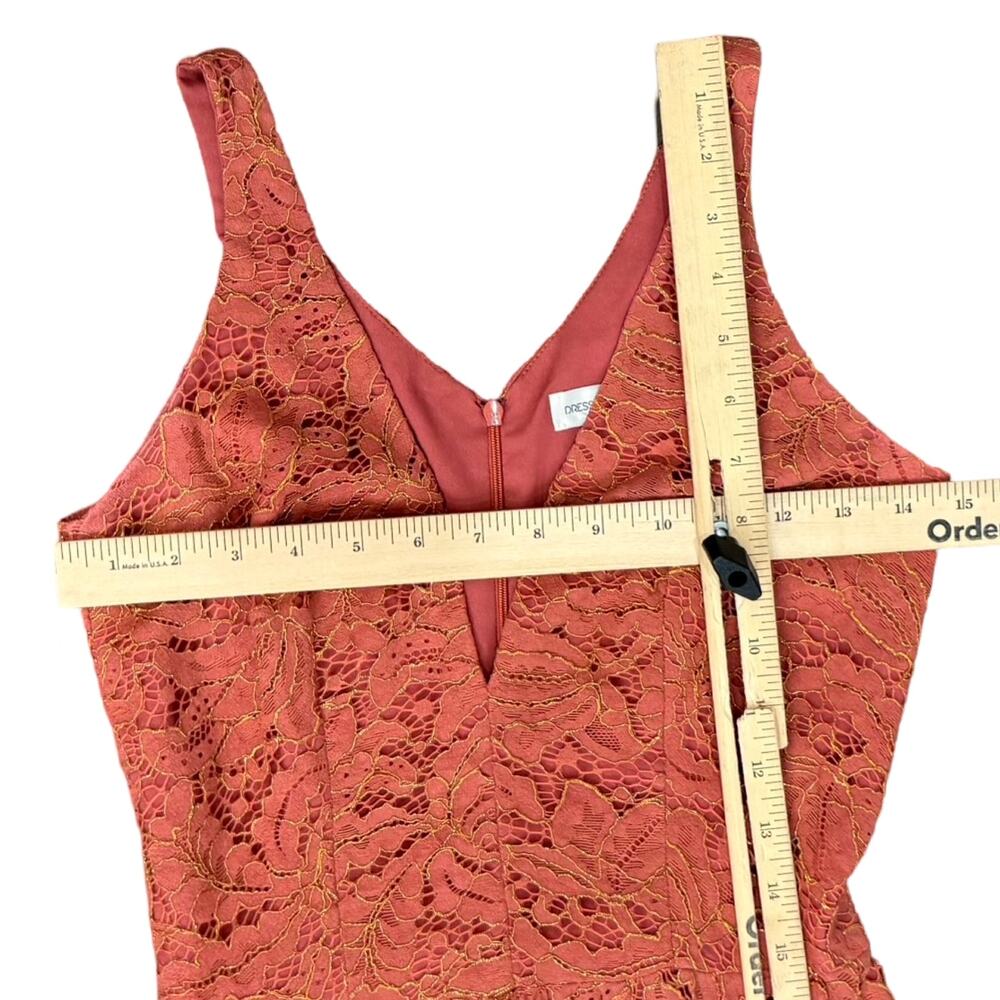 Dress the Population Burnt Orange Gold Lace Tiered V-Neck Midi Dress size S - Picture 7 of 16